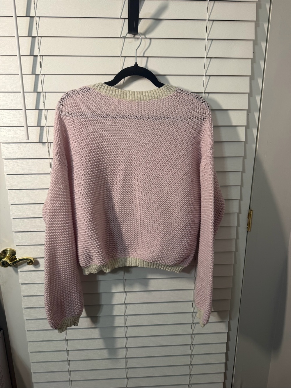 Women's Pink Strawberry Accent Cropped Cardigan Sweater - Picture 4 of 4